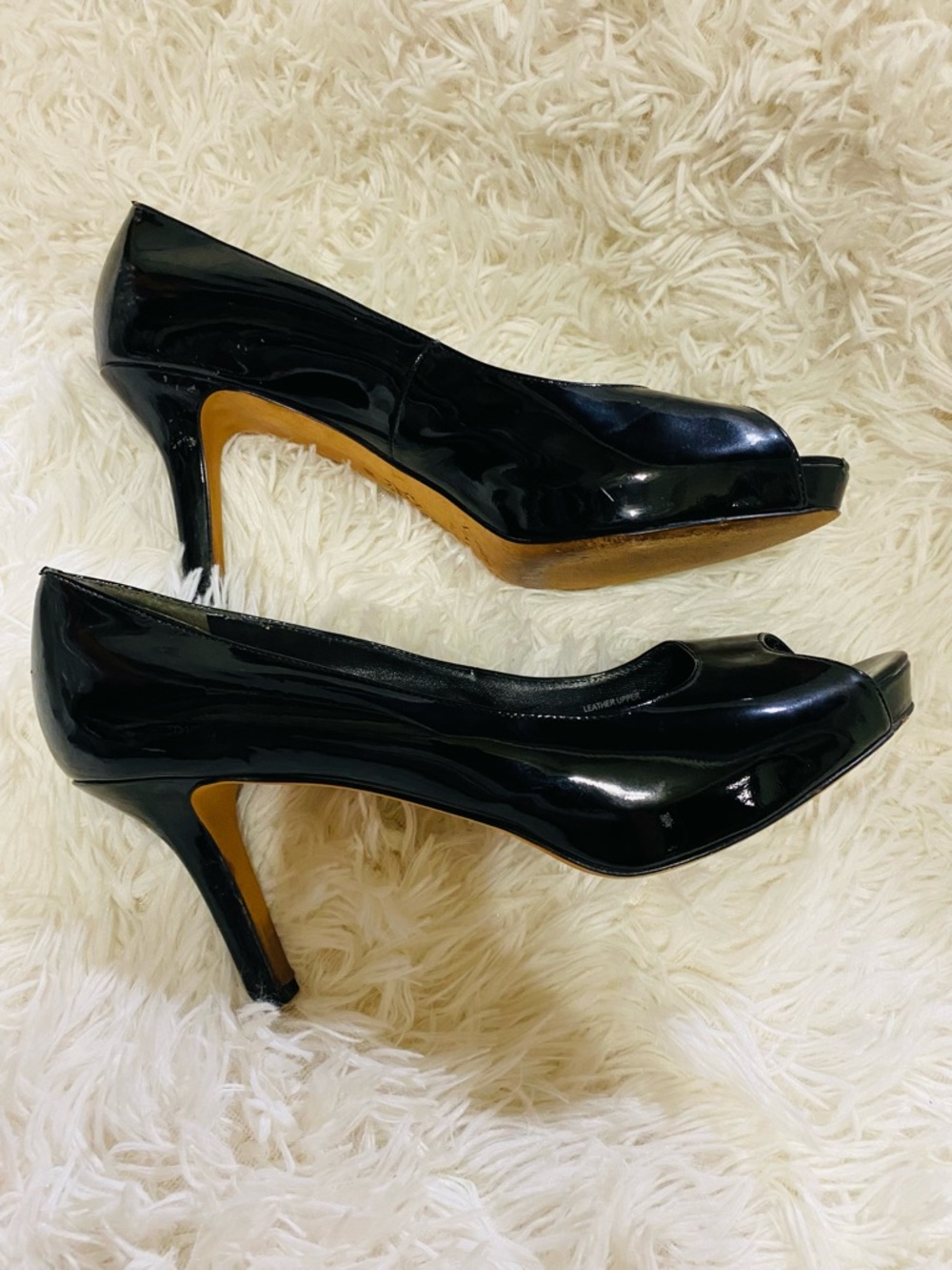 Via Spigo Black Patent Leather Peep Toe Pumps Heels 9M Italy - Picture 2 of 15